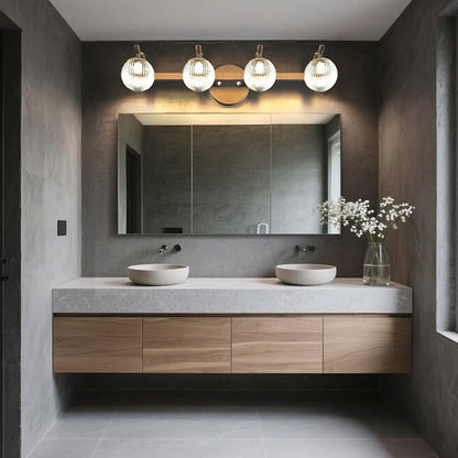 Lightdot Upgrade 4 Light Bathroom Vanity Light, 26" Modern Black Vanity Lights with Waterproof Crystal Ribbed Lampshade, Rust-Proof Bathroom Light Fixtures Over Mirror for Kitchen Hallway Cabinet