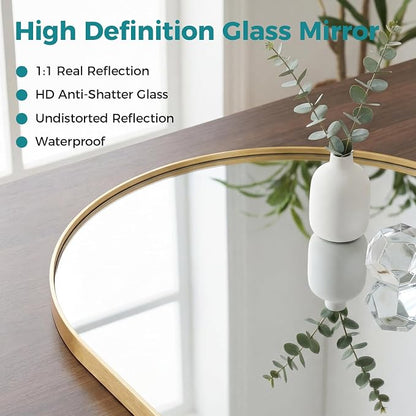 OLIXIS 30x20 Inch Arched Bathroom Wall Mirror, Rounded Rectangle, Gold | Modern Wall Mount Vanity Mirror for Over Sink with Matte Metal Deep Framed, for Home Decor, Living Room