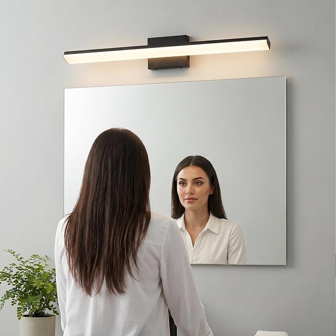 mirrea 32in 5CCT Black LED Vanity Lights for Bathroom Over Mirror | 5 color temperatures,Adjustable light angle,ETL listed,Dimmable,Bathroom lighting fixtures,Eye-friendly,Frosted acrylic shade