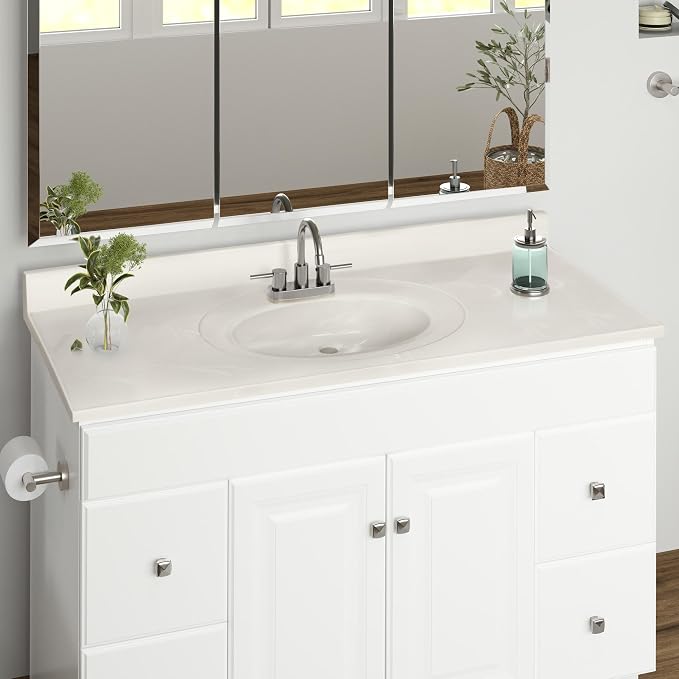 Design House Cultured Marble Vanity Top, 49 in W x 22 in D, Integrated 4 in Centerset Oval Sink & Backsplash, Ivory Swirl, 586347 | With Backsplash, , Countertop, Classic, Cultured Marble, Bath, 586347