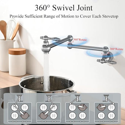 Faucets with Wall Mount Double Joint Swing Arms - Leak Free Design with High-Flow Aerators - Retractable & Folding for Space Saving