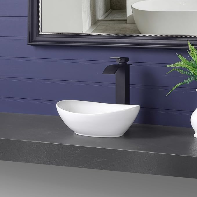 Vessel Sink 14"x11" Oval Bathroom Sink Modern White Porcelain Ceramic Above Counter Vanity Sink for Bathrooms Art Basin