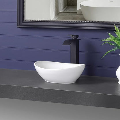 Vessel Sink 14"x11" Oval Bathroom Sink Modern White Porcelain Ceramic Above Counter Vanity Sink for Bathrooms Art Basin