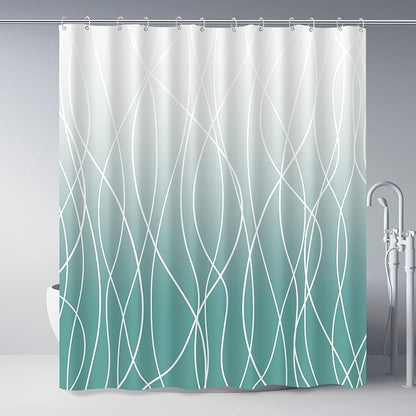 Striped Shower Curtain for Bathroom, Ombre Teal, 72" W x 72" L | with Hooks, Modern Hotel Style, Water Repellent, Washable, Weighted Hem