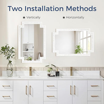 Tanmicoshomy 24 x 36 Inch Rectangle Bathroom Mirrors for Wall, White Shell Framed Decorative Mosaic Mirror for Bedroom, Living Room or Entryway, Wall Mounted Horizontal or Vertical