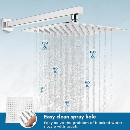 Polished Chrome Shower Faucet Set, 10 Inch Rain Shower System with Valve | Complete Rain Shower Set with Valve, Single Handle Wall Mount Design