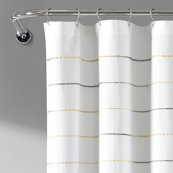 Lush Decor Ombre Stripe Yarn Dyed Cotton Shower Curtain, 72" W x 72" L, Yellow & Gray - Fabric Shower Curtains - Striped Bathroom Curtain - Farmhouse & Coastal Decor