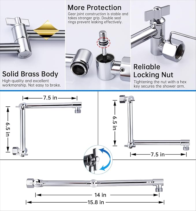 G-Promise All Metal 16 Inches Rainfall Shower Head with Handheld Combo | All Metal, Built to Last, Easy Install, Adjustable Height & Angle for All Heights, Extra Long Hose, Modern Upgrade