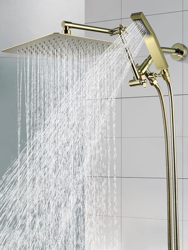 G-Promise All Metal 10 Inches Rainfall Shower Head with Handheld Combo | All Metal, Built to Last, Easy Install, Adjustable Height & Angle for All Heights, Extra Long Hose, Modern Upgrade