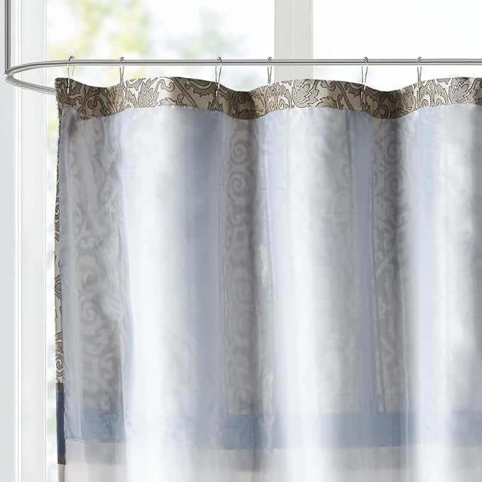 Madison Park Embroidered Jacquard Traditional Shower Curtain, 72"x72", Navy | Weave Design, Traditional Bathroom Décor, Machine Washable, Fabric Privacy Screen