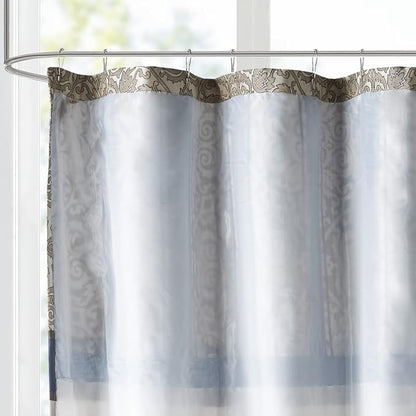 Madison Park Embroidered Jacquard Traditional Shower Curtain, 72"x72", Navy | Weave Design, Traditional Bathroom Décor, Machine Washable, Fabric Privacy Screen
