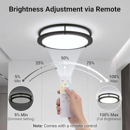 LED Flush Mount Ceiling Light Fixture Remote Dimmable Brushed Nickel, Easy Install LED Ceiling Lamp Without Flicker, Super Bright 36W 3600LM Warm to White Light 2700K to 6500K 2-Pack