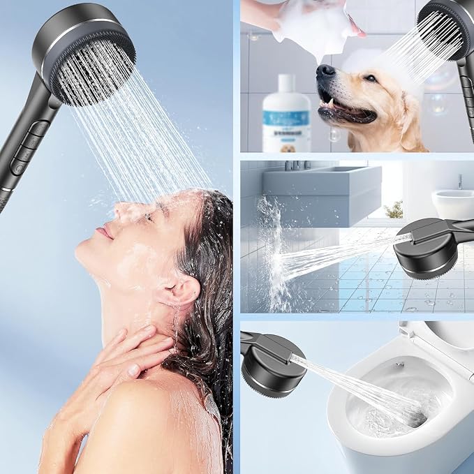Ion Drop Filtered Shower Head with Handheld, High Pressure Water Flow and Multiple Spray Modes Ion Shower Head with Filter, Power Wash for Hard Water, Showerhead with ON/OFF Switch for Pets Bath