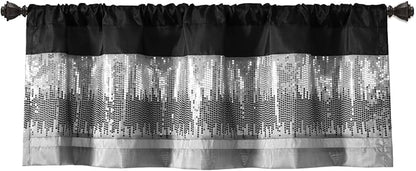 Lush Decor Night Sky Sequins Valance Curtain Single, 52"W x 18"L Black & Gray - Kitchen Curtains Valances For Windows - Bathroom Curtains Window