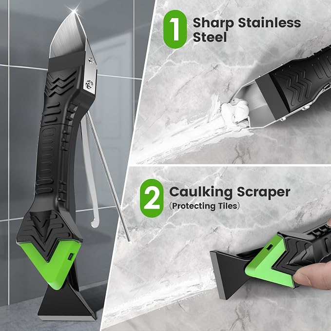 Goopreen Silicone Caulking Tool Kit-3 in 1 Caulk Tool Caulk Remover Tool(Stainless Steel) Silicone Seam Tool and Putty Knife Sealant Finishing Tool for Bathroom Kitchen Floor Window Sink Seal