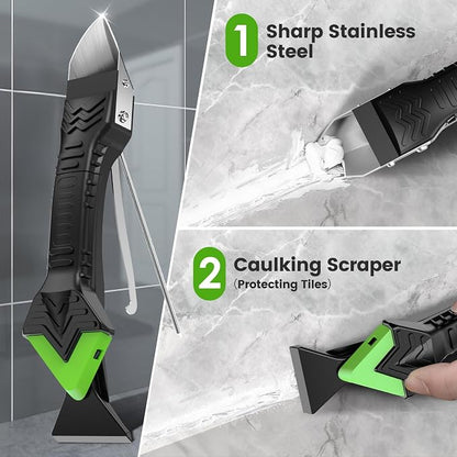 Goopreen Silicone Caulking Tool Kit-3 in 1 Caulk Tool Caulk Remover Tool(Stainless Steel) Silicone Seam Tool and Putty Knife Sealant Finishing Tool for Bathroom Kitchen Floor Window Sink Seal