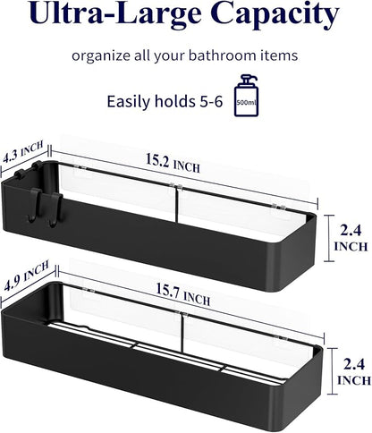 Kitsure Shower Caddy - 2 Pack Adhesive Shower Organizer, Rustproof Metal Shelves, No-Drill Bathroom Organizers and Storage, Black, XX-Large | 2 Pack Shower Shelf for Inside Shower, 100% Rustproof Metal Shelves, No-Drill Bathroom Organizers and Storage