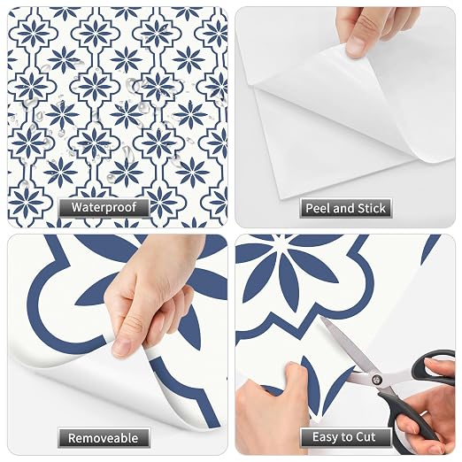 MORCART Peel and Stick Floor Tile, Vinyl Flooring Waterproof, DIY Flooring for Bathroom, Kitchen, Fireplace, Pet House, Stairs, Bedrooms, Wall (20PCS,7.87" x 7.87",Blue)