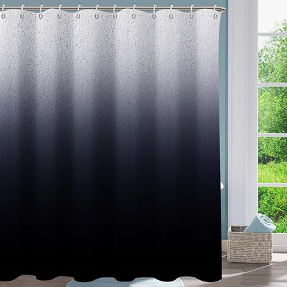 Black Ombre Diatomaceous Earth Shower Curtain Set, 72x72 Inch, Rustic Farmhouse Style for Bathroom