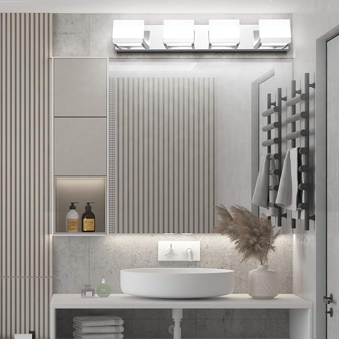 Tipace Dimmable Modern 4 Lights LED Vanity Light for Bathroom Up and Down Chrome Bathroom Wall Light Fixtures Over Mirror(White Light 6000K)