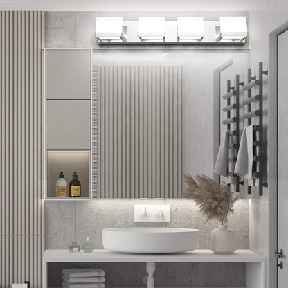 Tipace Dimmable Modern 4 Lights LED Vanity Light for Bathroom Up and Down Chrome Bathroom Wall Light Fixtures Over Mirror(White Light 6000K)