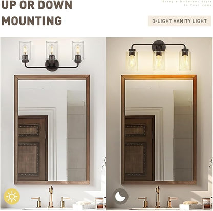 zeyu 22-Inch 3-Light Bathroom Light Fixtures with Clear Glass, ZS62B-3W ORB | Bathroom Lights Fixtures Over Mirror, Clear Glass Shades, 3 E26 Bulbs Up To 60W Each, Up/Down Mount, For Bathroom Mirror