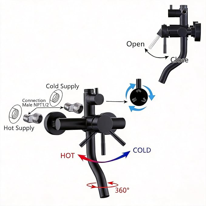 Shower Faucet - Shower Faucets Sets Complete, Shower System - Outdoor Shower Kit/Outdoor Shower Enclosure/Outdoor Shower Fixtures W/ SS304 Shower Head with Handheld High Pressure, Black