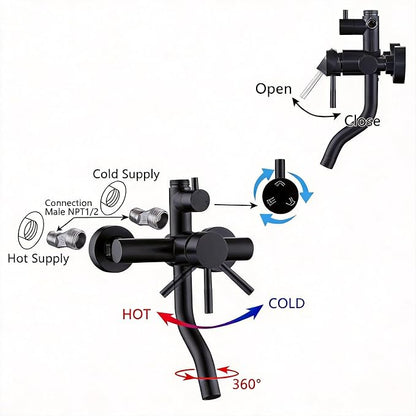 Shower Faucet - Shower Faucets Sets Complete, Shower System - Outdoor Shower Kit/Outdoor Shower Enclosure/Outdoor Shower Fixtures W/ SS304 Shower Head with Handheld High Pressure, Black