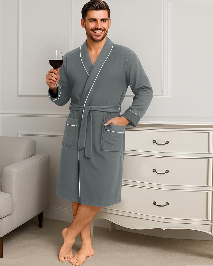 Cotton Blend Lightweight Knit Robe for Men Soft Loungewear Bathrobe