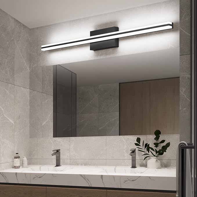 SOLFART Bathroom Lighting Fixtures Over Mirror 25W 40 Inch Modern Black LED Vanity Lights 5CCT Dimmable Bathroom Light
