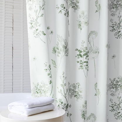 96 Inch Long Shower Curtain, Green Boho Floral Waterproof Fabric Shower Curtains for Bathroom, 72x96 in Length