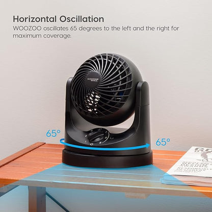IRIS USA WOOZOO Desk Fan, Oscillating Table Air Circulator, 3 Speeds, 32ft Max Air Distance, 112° Adjustable Tilt, 27.5db Quiet Motor, Small Fan for Bedroom, Office, Dorm, Black