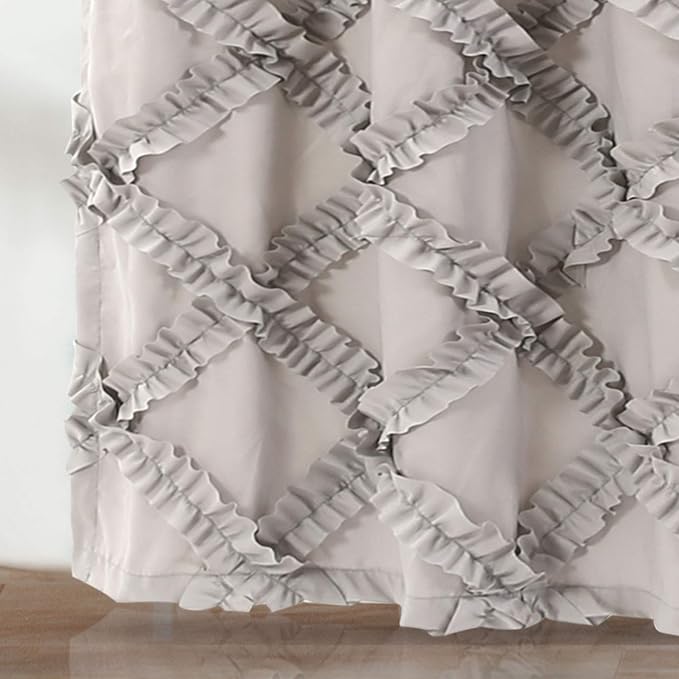 Lush Decor Ruffle Diamond Shower Curtain 72"L x 72"L Gray - Fabric Shower Curtains for Bathroom - Gray Bathroom Curtain - Vintage Farmhouse Decor