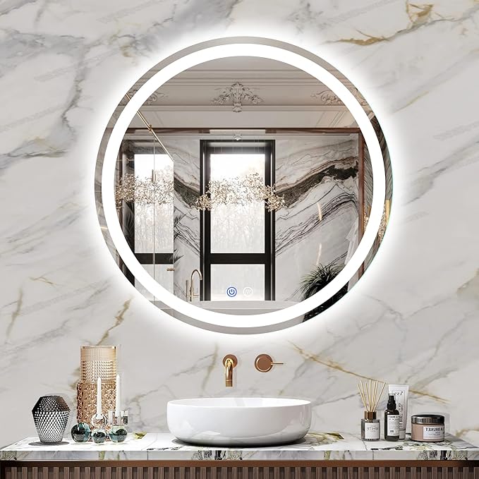 24" LED Bathroom Mirror Round Vanity Mirror, Anti-Fog, Dimmable, 3 Color Temperature, Memory Function Led Wall Mirror for Bathroom, Vanity, Shaving (Vertical/Horizontal)