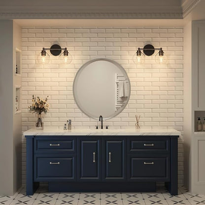 VONLUCE 2 Light Bathroom Vanity Light Fixtures, Black Finish | Globe Glass Shades, E26 Sockets, Easy to install, Vanity Lights for Bedroom Hallway Living Room