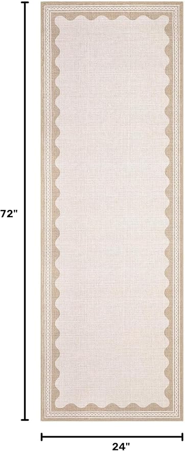 Garvee Washable Hallway Runner Rug 2x6 Runner Rug Bordered Wave Print Beige | Non Slip Entryway Rugs Foldable Non-Shedding Carpet Low Pile Stain-Resistant Indoor Soft Rugs for Laundry Kitchen Bathroom