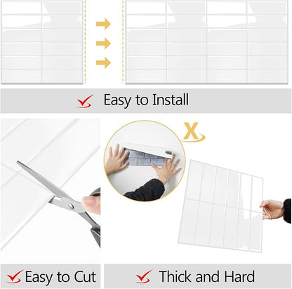 Peel and Stick Backsplash for Kitchen: Self Adhesive Wall Tiles for Bathroom - Vinyl Thick Back Splash Tile (10, Vinyl White)