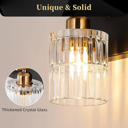 OCIOC 5-Light Black and Gold Bathroom Light Fixtures Over Mirror, Modern Brushed Gold Vanity Lights for Bathroom, Sconces Wall Lighting with Glass Shade for Mirror Bedroom Hallway