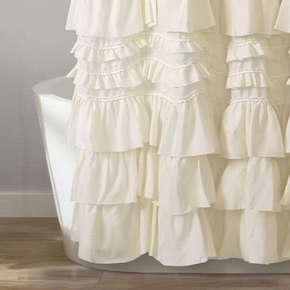 Lush Decor Kemmy Ruffled Shower Curtain, Single, 72" W x 72" L, Ivory - Bathroom Curtain - Fabric Shower Curtains for Bathroom - Coquette Decor