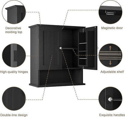 ChooChoo Kitchen Cabinet Wall Mounted, Laundry Room Cabinet with Door Shelves, Bathroom Wall Cabinet with Adjustable Shelf, Medicine Cabinet for Bathroom, Kitchen, Laundry Room, Black