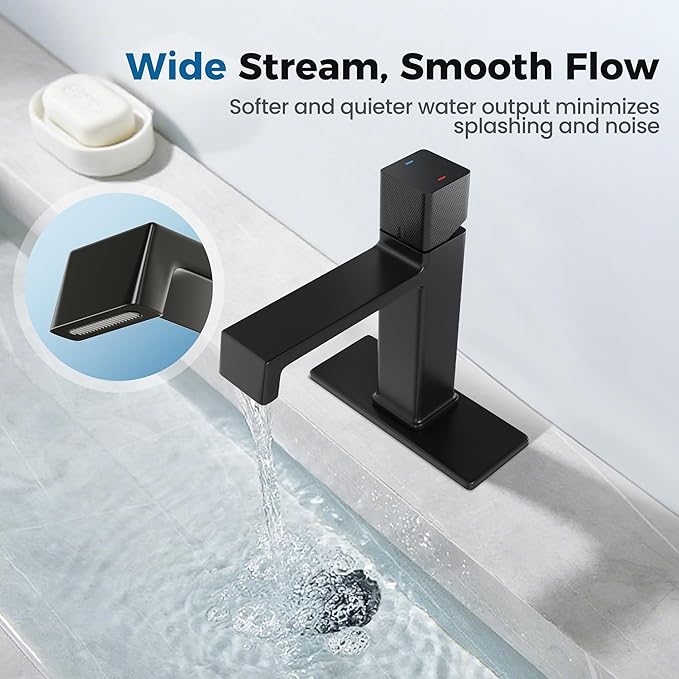 Single Handle Bathroom Faucet for 1 or 3 Hole,7.5'' Matte Black Vanity Single Handle Faucet with Solid Brass Body,Easy Install for Bathroom,Vanity