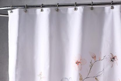 Maison d' Hermine Shower Curtain 100% Cotton One Panel 70"x72" Washable Fabric Shower Curtains for Bathroom, Easy Hanging with 12 Button Holes - Home Hotel Spa Easter Gifts (Ice Florals)
