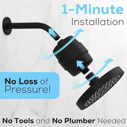 SparkPod 23-Stage Shower Head Filter for Showerheads, Black Matte | Removes Chlorine & Heavy Metals, Helps Improve Hard Water, with Activated Carbon and KDF-55 Layers, High Output