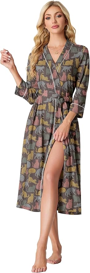 PrinStory Womens Robe Long Knit Bathrobe Lightweight Soft Robes Ladies Bath Robe