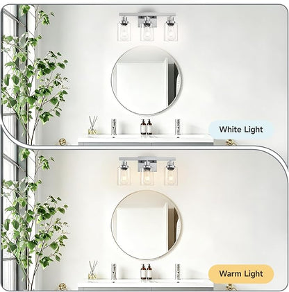 3 Light Bathroom Light Fixtures,17" Polished Chrome Vanity Lights | Modern Vanity Lights over Mirror with Clear Glassshades,Farmhouse Bathroom Wall Sconece over Sink,E26 Base