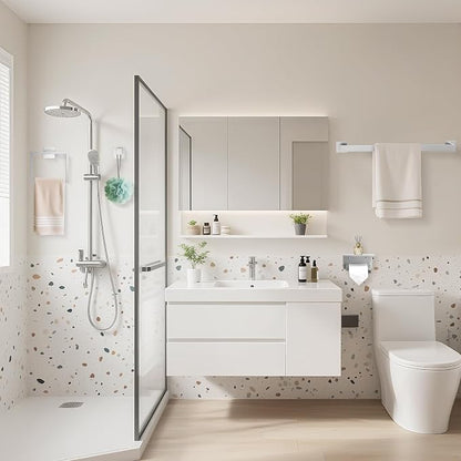 TURS Bathroom Hardware Set Brushed Nickel 4-Piece Towel Bar Set Include 24 Inch Towel Bar Towel Ring Towel Hook Toilet Paper Holder with Shelf Wall Mounted.