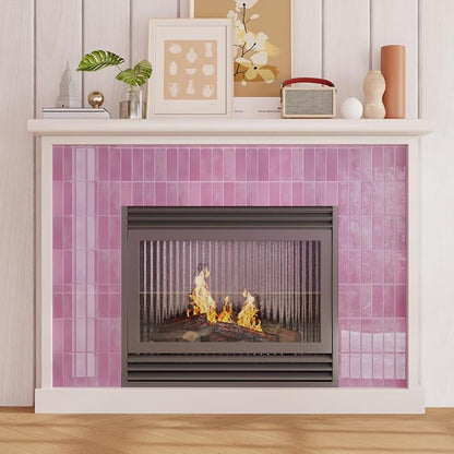 CRE8TIVE 16 Sheets Pink Straight Linear Backsplash Tile for Kitchen Peel and Stick Backsplash for Bathroom Shower Tile Waterproof Renter Friendly Back Splash Stick on Wall Tiles for Fireplace 12"x12"