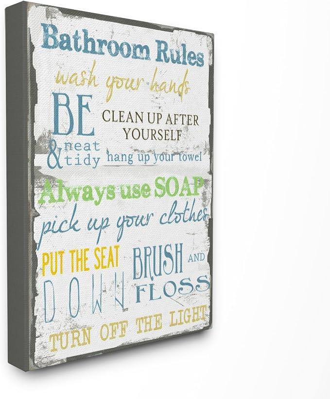 Stupell Home Décor 'Bathroom Rules ' Typography Bathroom Wall Plaque, 10 x 0.5 x 15, Proudly Made in USA