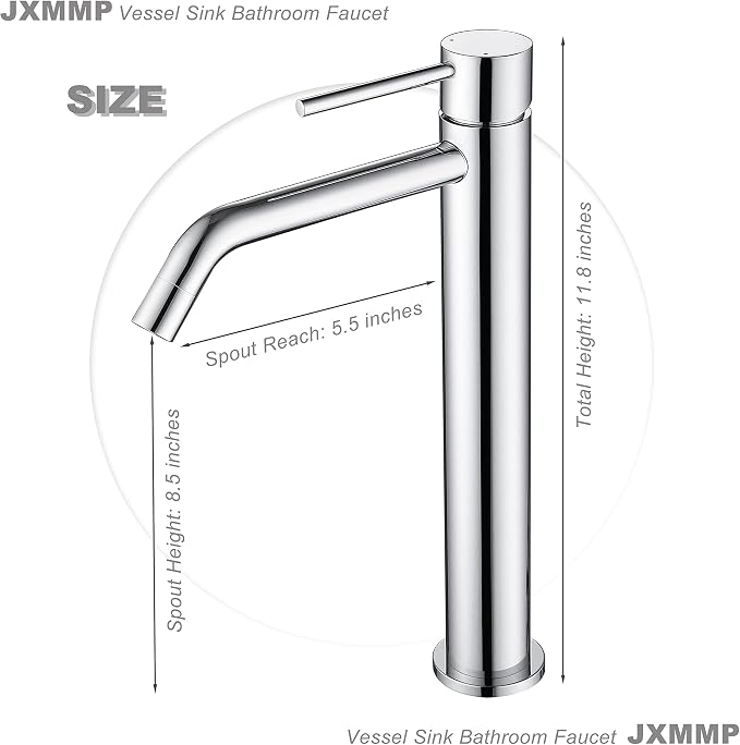 Chrome Tall Bathroom Faucet with Sink Drain and Supply Lines, JXMMP Single Handle Vessel Sink Faucet Chrome Single Hole, Stainless Steel Vessel Faucet JXM1001CP