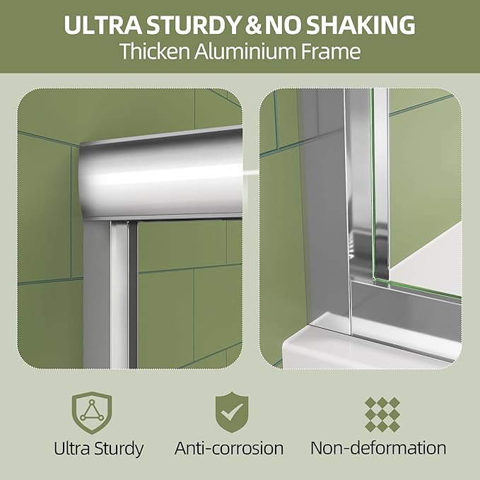 GETPRO Shower Door 68-72 in. W x 72 in. H Double Sliding Semi-Frameless Bypasss Bathroom Shower Glass Doors,1/4 inch Clear Tempered Glass Door for Walk-in Shower Chrome Finish